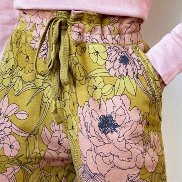 Saturday Sunday Anthropologie Camilla Knit Joggers Green Pink Floral Slouchy S - Picture 2 of 14